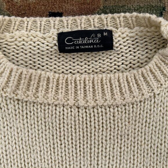 Vintage Preppy Argyle Sweater Cream Wool Blend Size M by CATALINA - Picture 2 of 8